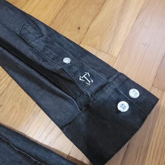 Black Denim Tapered Fit Shirt Large Men's Button Down Longsleeve Stretch Cotton - Picture 3 of 5